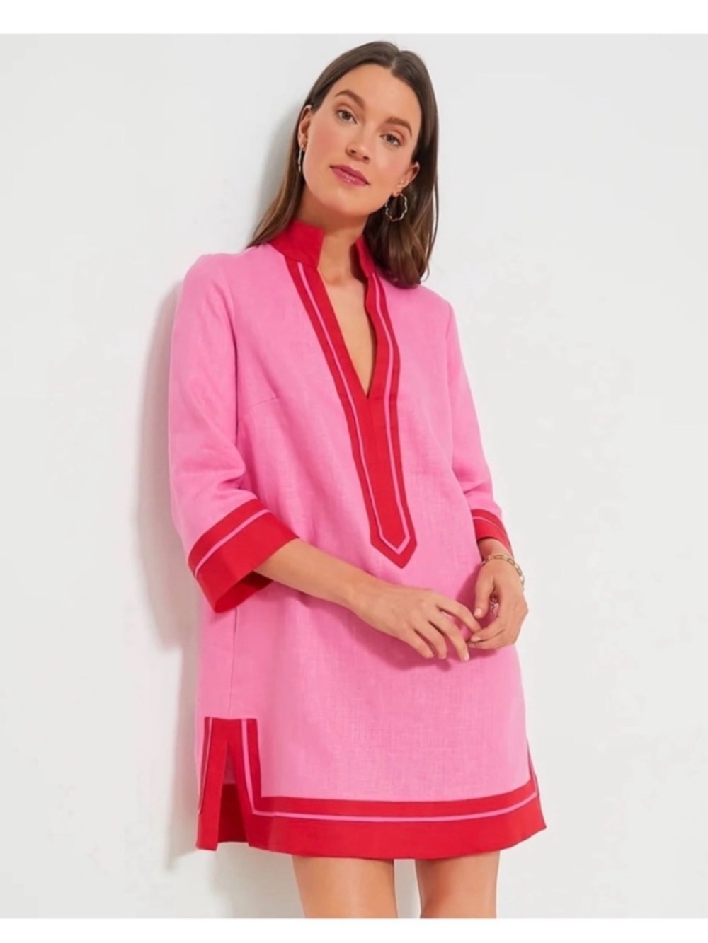 Tuckernuck Pink Dress with Red Trim Long Sleeve Tunic